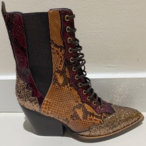 NEW COACH PYTHON SNAKESKIN & GLITTER BOOTS SZ 6